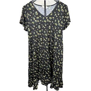 Ninexis Dress Women’s Sz L Short Sleeved V Neck Floral Black And Yellow